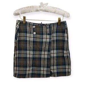 Nasty Gal Women's Size Small Skirt Wrap Button Green Plaid Check Print
